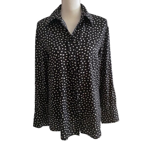 Jason Wu Black Polka Dot Long Sleeve Shirt Blouse Size 8 - Picture 1 of 5